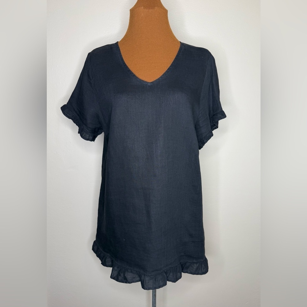 Match Point Linen Tunic Top Short Ruffle Sleeves Size Medium